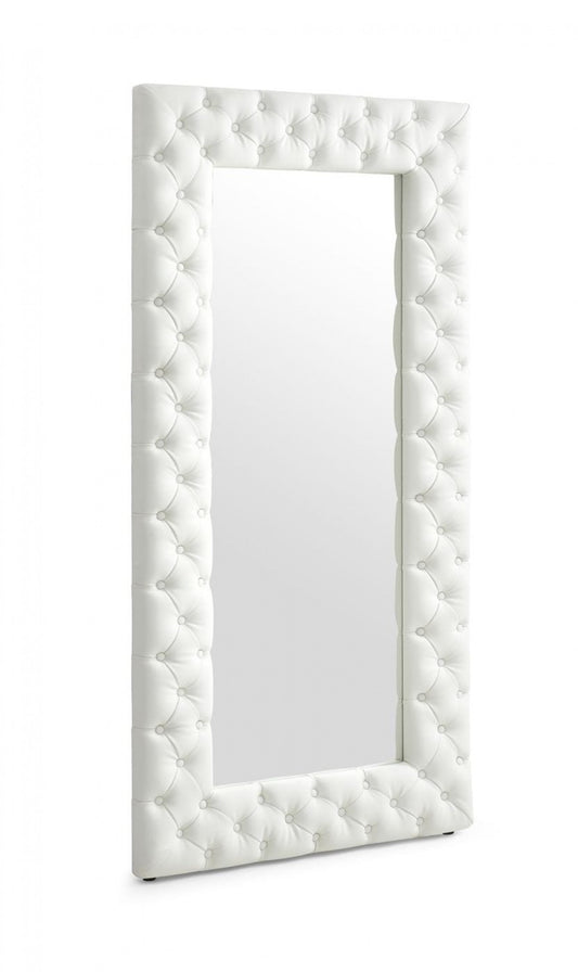 80" White Faux Leather Framed Leaning Accent Mirror