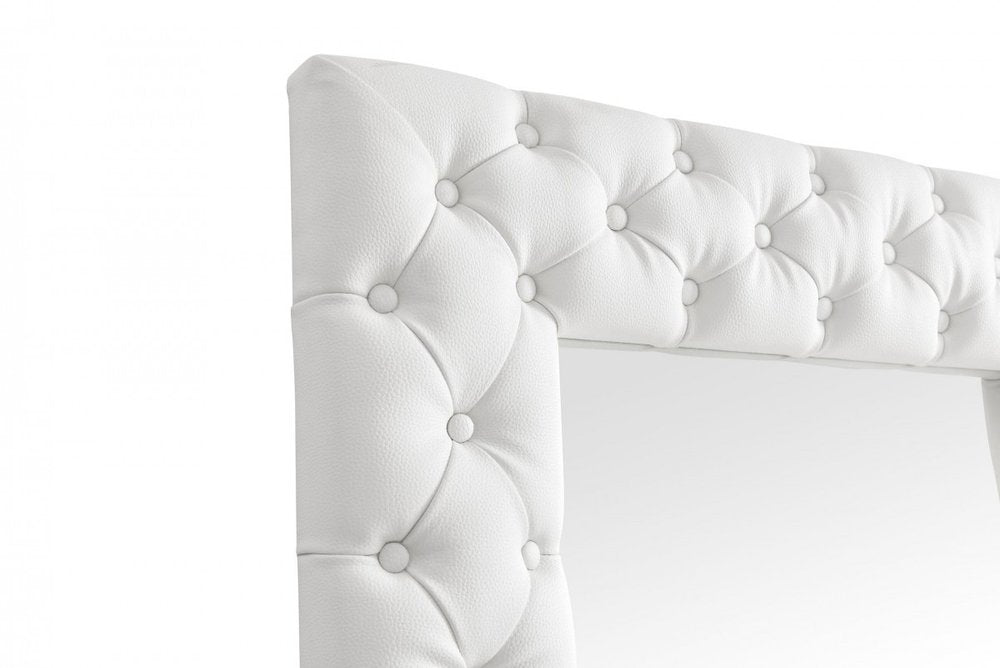 80" White Faux Leather Framed Leaning Accent Mirror