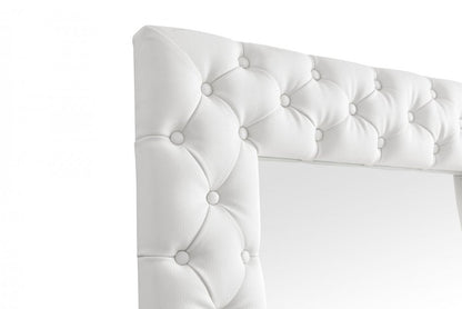 80" White Faux Leather Framed Leaning Accent Mirror