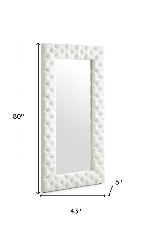 80" White Faux Leather Framed Leaning Accent Mirror