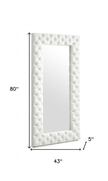 80" White Faux Leather Framed Leaning Accent Mirror
