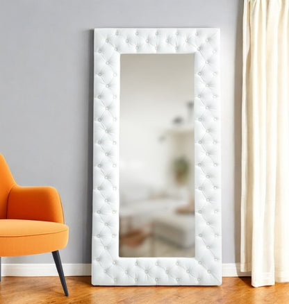80" White Faux Leather Framed Leaning Accent Mirror