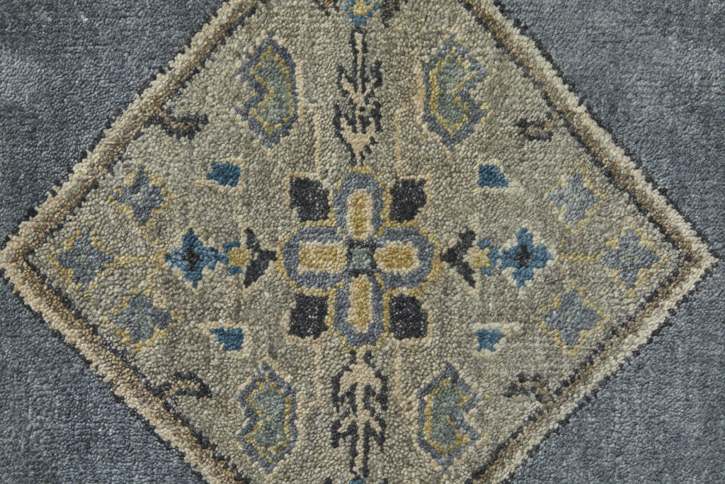 5' X 8' Blue Gray And Taupe Wool Floral Hand Knotted Stain Resistant Area Rug