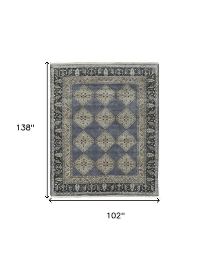 9' X 12' Blue and Gray Wool Floral Hand Knotted Area Rug