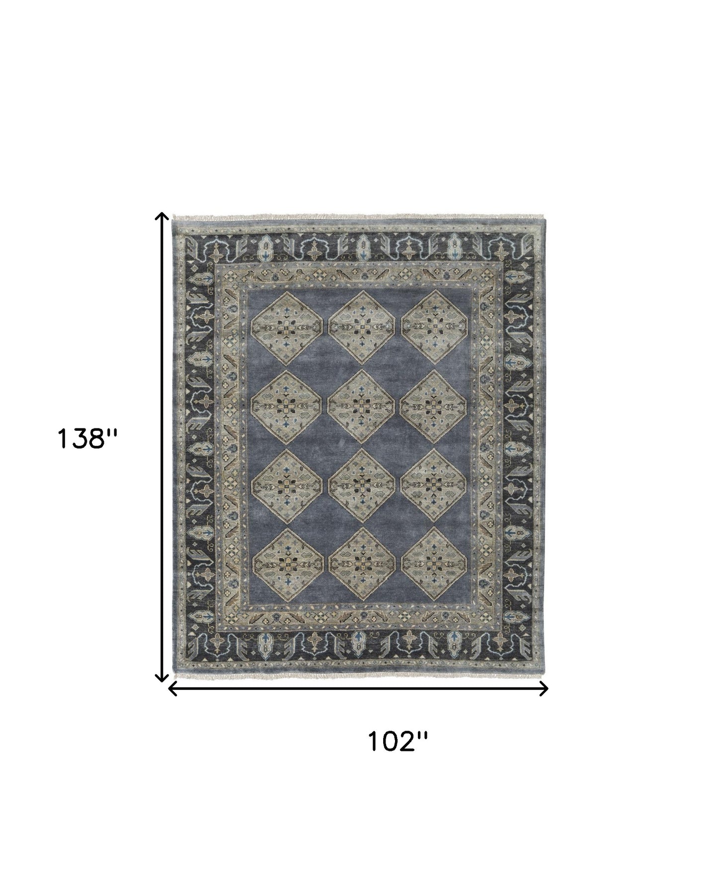 5' X 8' Blue Gray And Taupe Wool Floral Hand Knotted Stain Resistant Area Rug