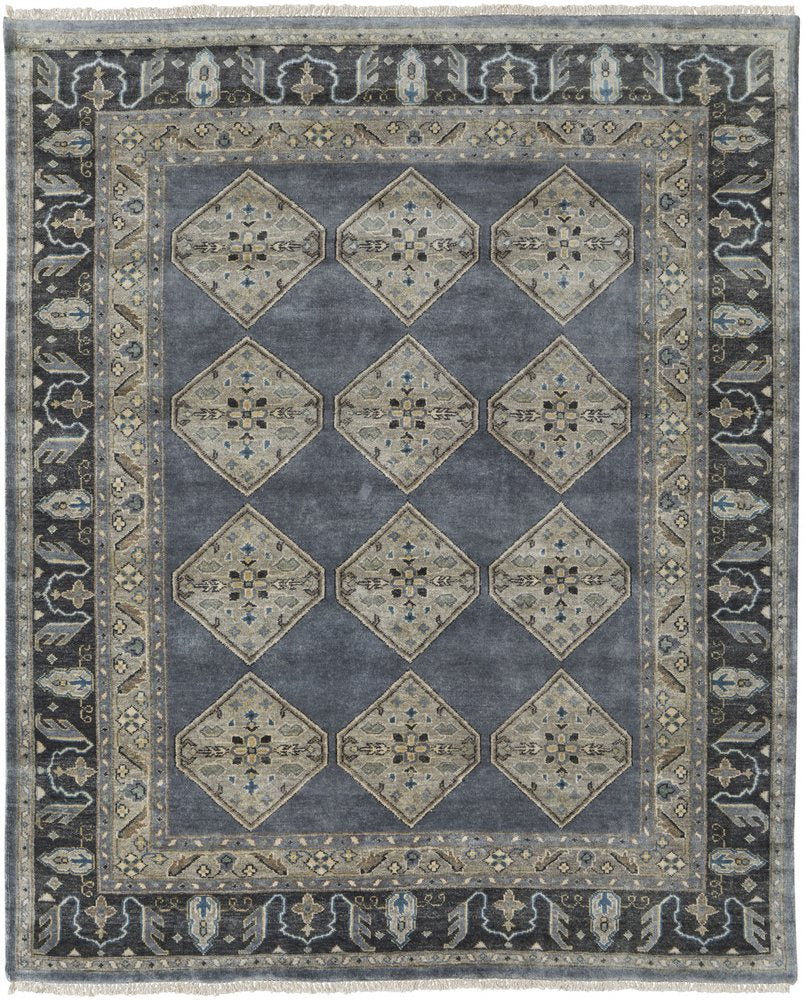 9' X 12' Blue and Gray Wool Floral Hand Knotted Area Rug