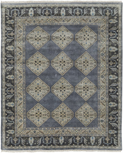 9' X 12' Blue and Gray Wool Floral Hand Knotted Area Rug