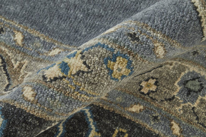 9' X 12' Blue and Gray Wool Floral Hand Knotted Area Rug