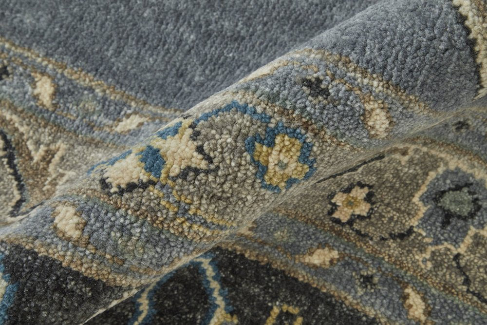 9' X 12' Blue and Gray Wool Floral Hand Knotted Area Rug