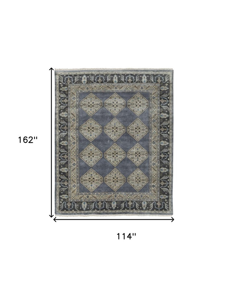 9' X 12' Blue and Gray Wool Floral Hand Knotted Area Rug