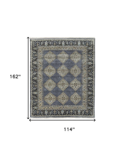 9' X 12' Blue and Gray Wool Floral Hand Knotted Area Rug