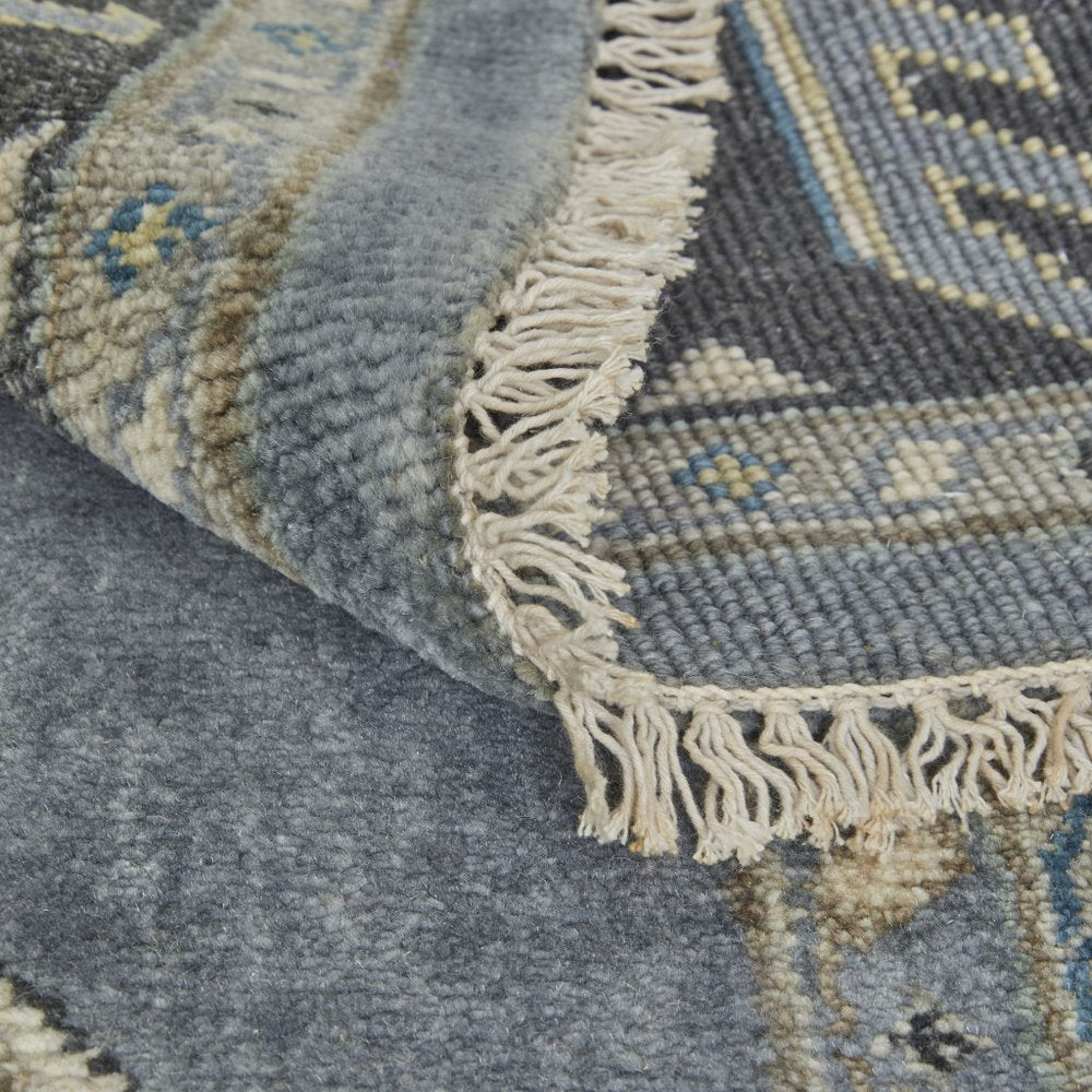 9' X 12' Blue and Gray Wool Floral Hand Knotted Area Rug