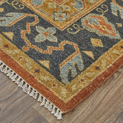 9' X 12' Blue and Gray Wool Floral Hand Knotted Area Rug