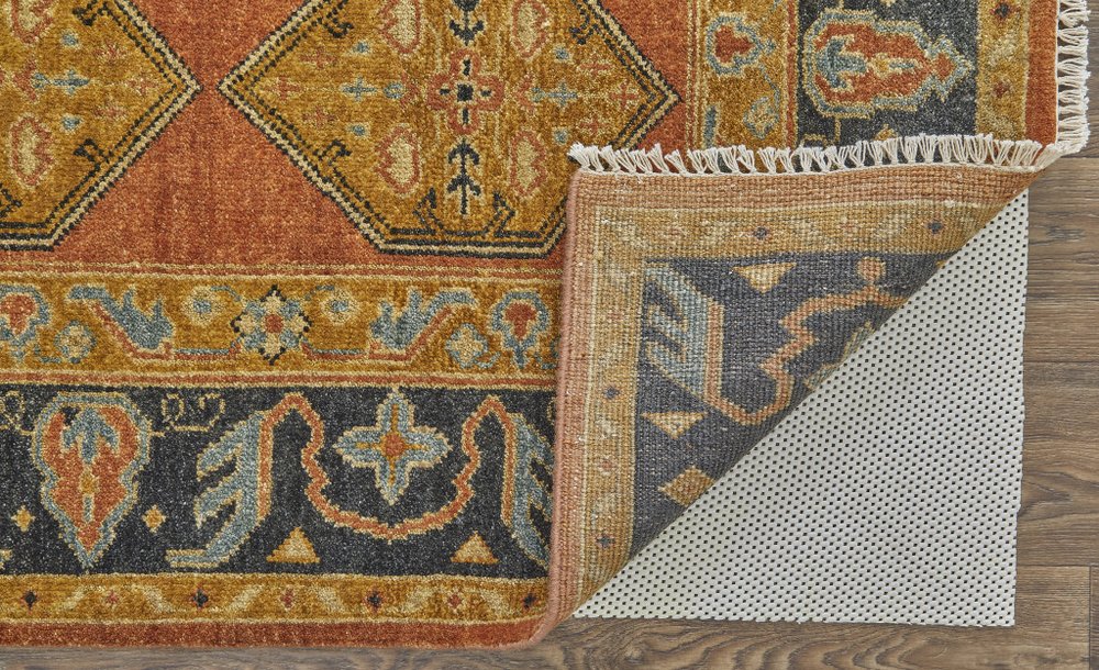 5' X 8' Tan Orange And Brown Wool Floral Hand Knotted Stain Resistant Area Rug