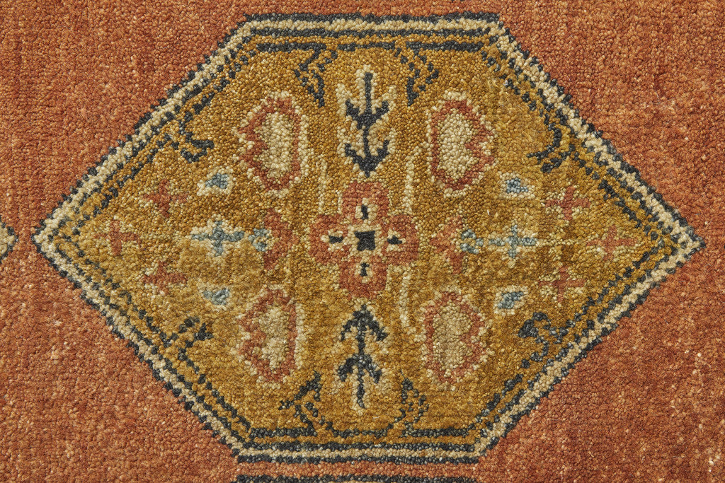 10' X 13' Tan Orange And Brown Wool Floral Hand Knotted Stain Resistant Area Rug