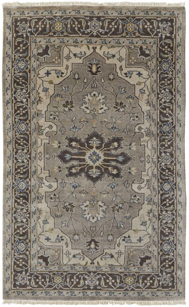 5' X 8' Blue Gray And Taupe Wool Medallion Hand Knotted Area Rug