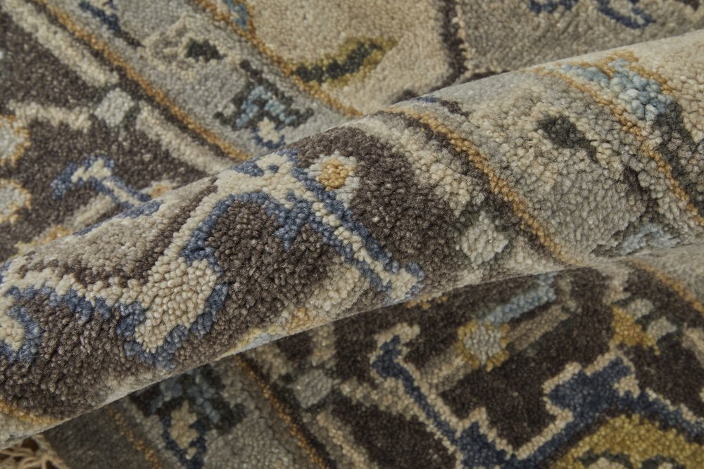 5' X 8' Blue Gray And Taupe Wool Medallion Hand Knotted Area Rug