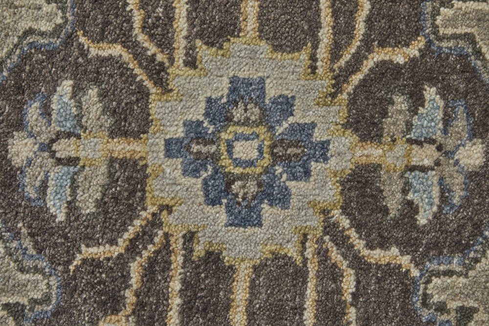 5' X 8' Beige Blue And Gray Wool Medallion Hand Knotted Area Rug