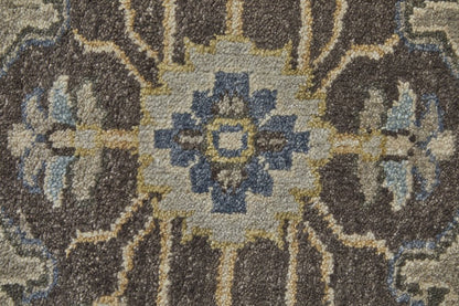 5' X 8' Beige Blue And Gray Wool Medallion Hand Knotted Area Rug
