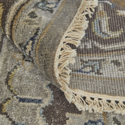 5' X 8' Beige Blue And Gray Wool Medallion Hand Knotted Area Rug