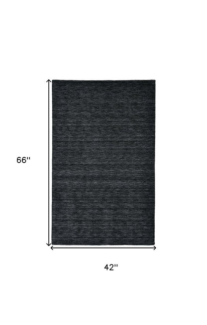10' X 13' Black Wool Hand Woven Area Rug