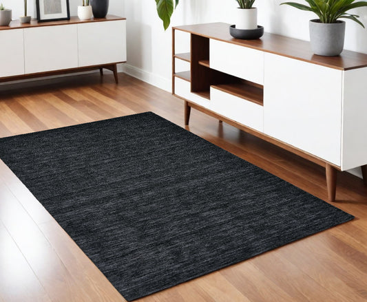 4' X 6' Black Wool Hand Woven Area Rug