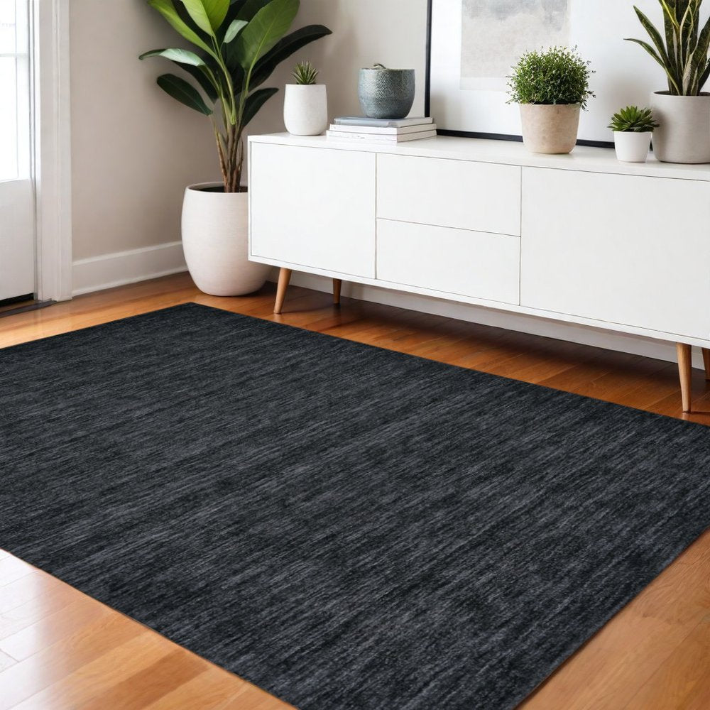 10' X 13' Black Wool Hand Woven Area Rug