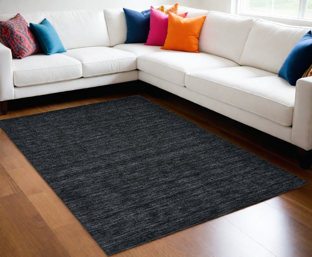 4' X 6' Black Wool Hand Woven Area Rug