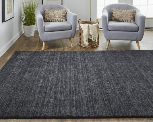 10' X 13' Black Wool Hand Woven Area Rug