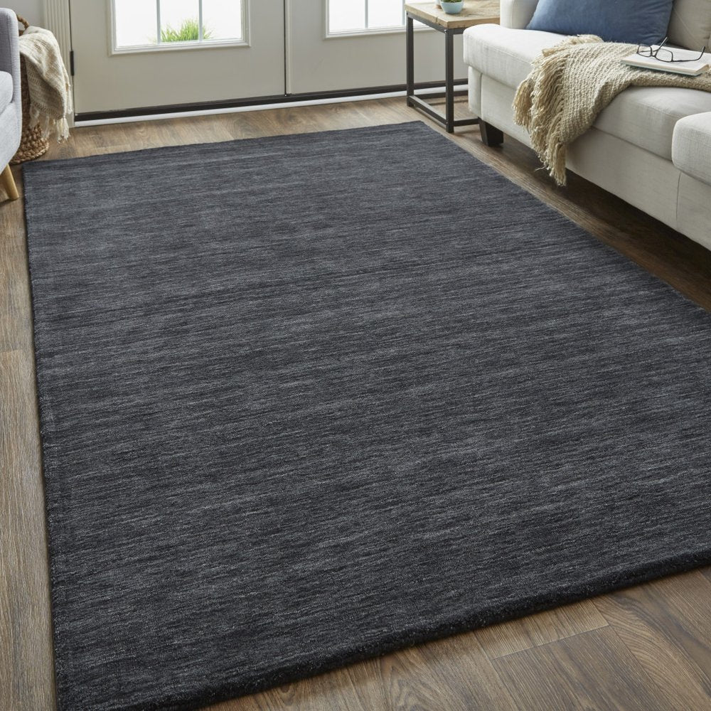 10' X 13' Black Wool Hand Woven Area Rug