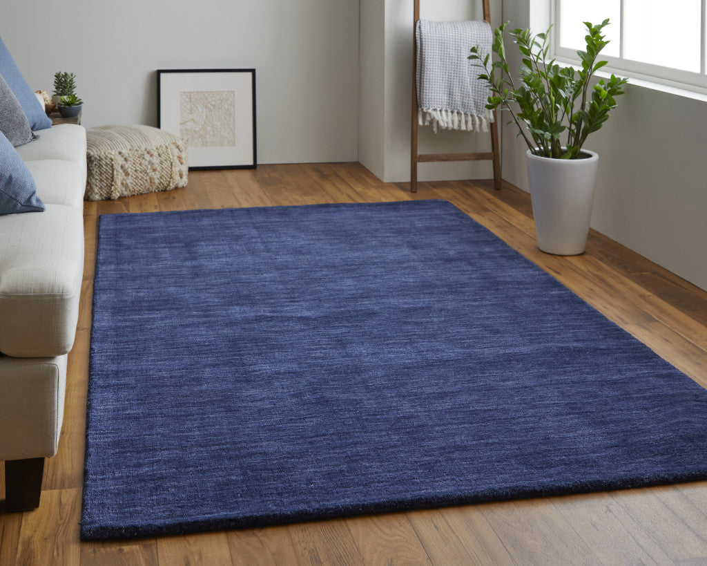 5' X 8' Blue Wool Hand Woven Stain Resistant Area Rug