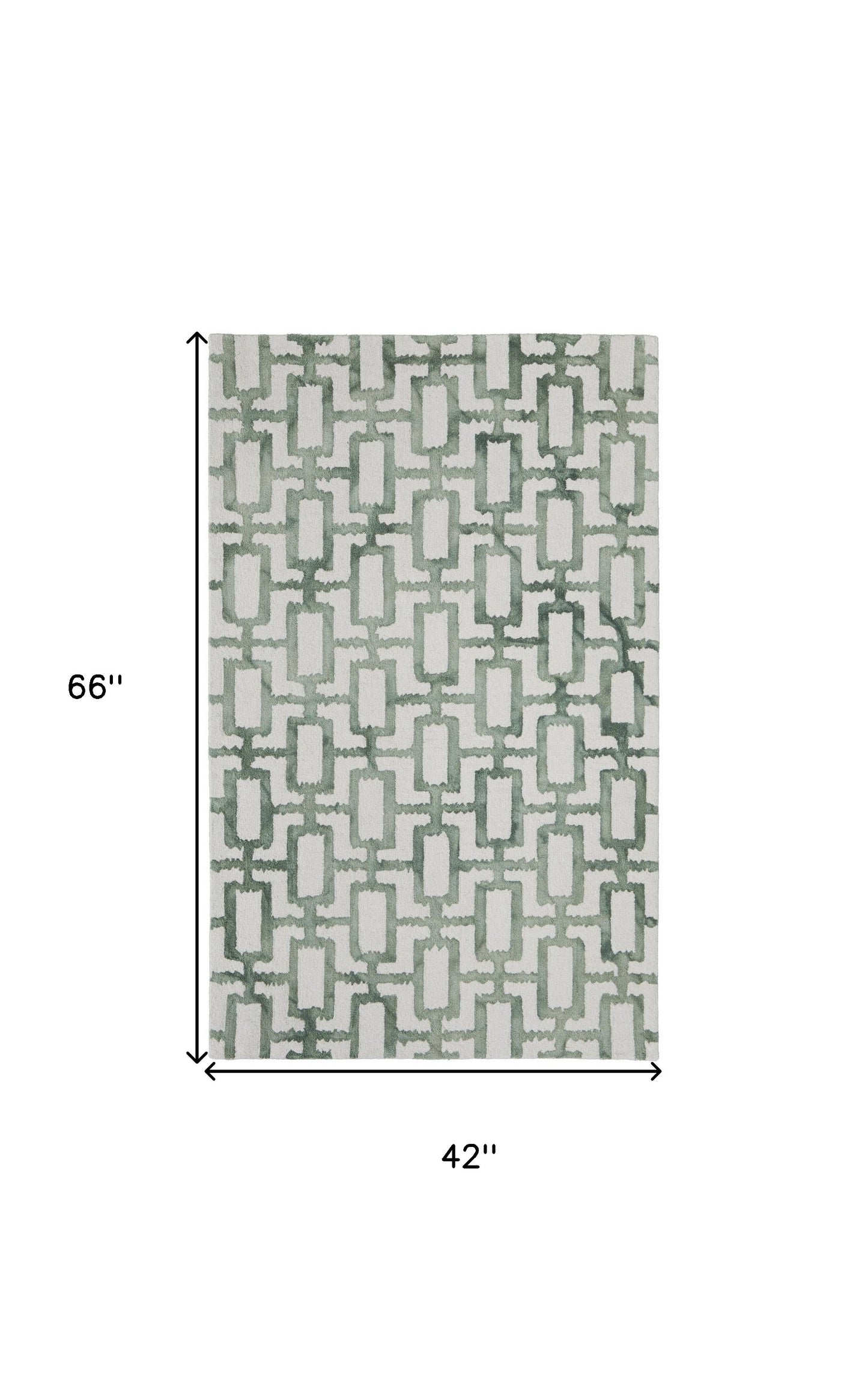 4' X 6' Ivory And Green Wool Geometric Tufted Handmade Area Rug