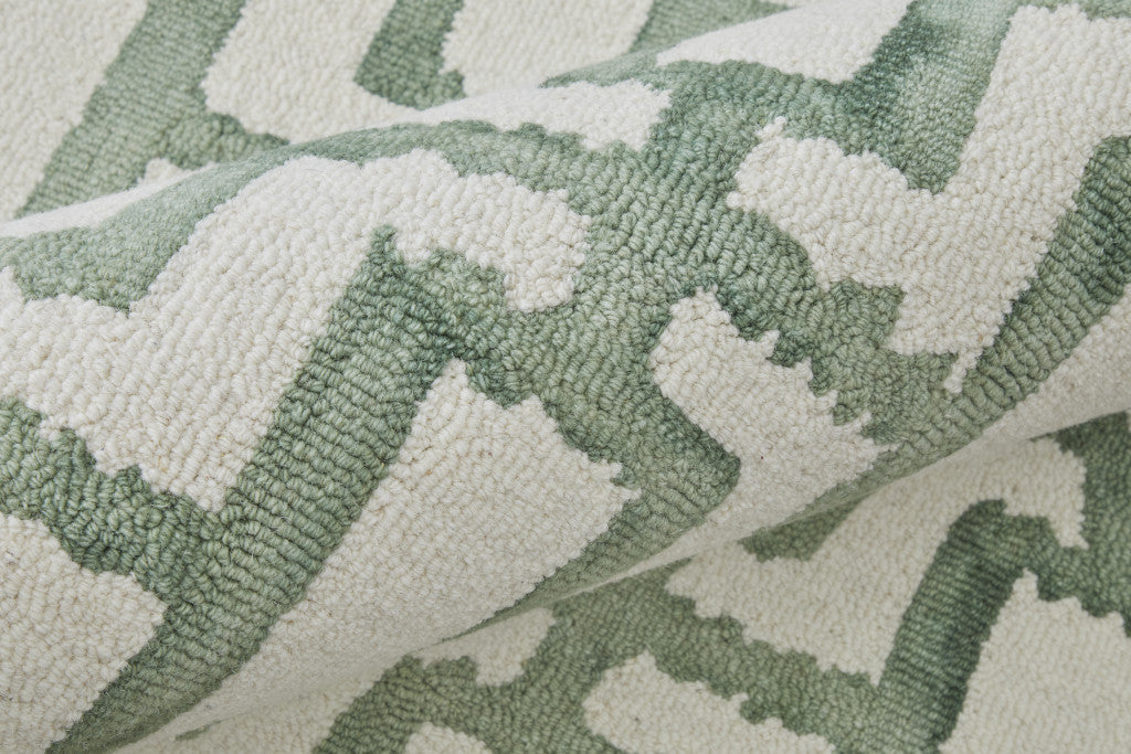 5' X 8' Ivory And Green Wool Geometric Tufted Handmade Area Rug