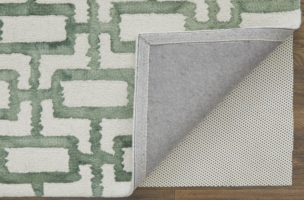 5' X 8' Ivory And Green Wool Geometric Tufted Handmade Area Rug