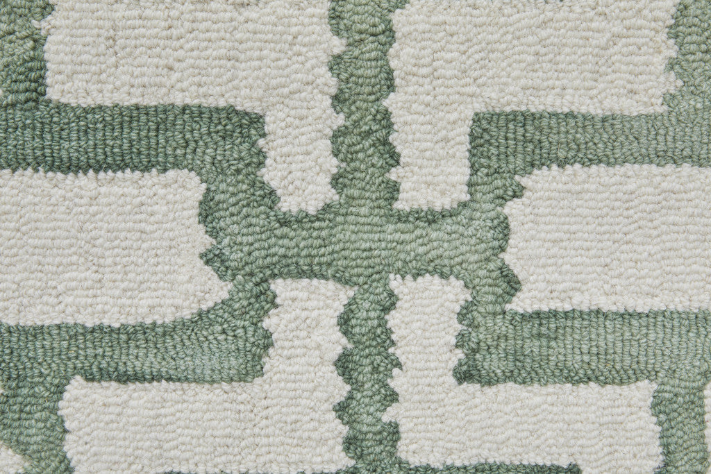 4' X 6' Ivory And Green Wool Geometric Tufted Handmade Area Rug