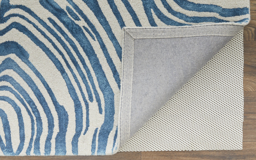 8' X 11' Blue And Ivory Wool Geometric Tufted Handmade Area Rug