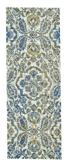 7' X 10' Ivory Blue And Green Floral Stain Resistant Area Rug