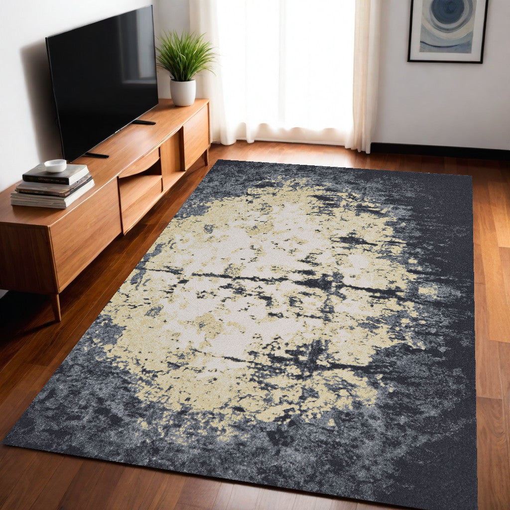 5' X 8' Black Gray And Gold Geometric Stain Resistant Area Rug