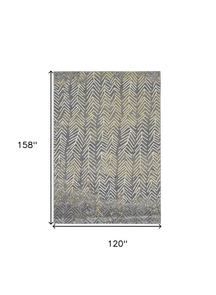 10' X 13' Gray And Yellow Abstract Area Rug