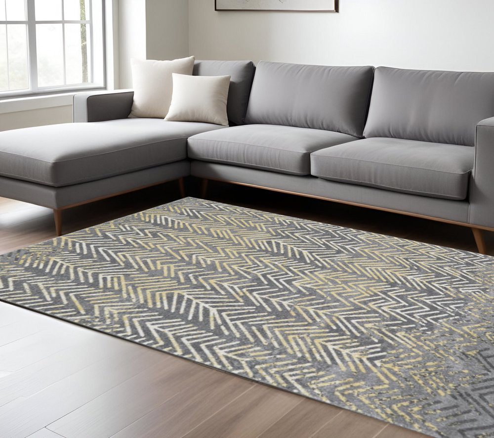 10' X 13' Gray And Yellow Abstract Area Rug