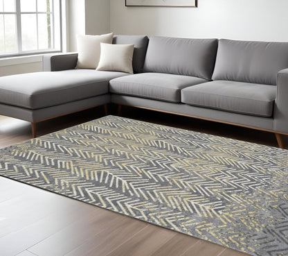 10' X 13' Gray And Yellow Abstract Area Rug