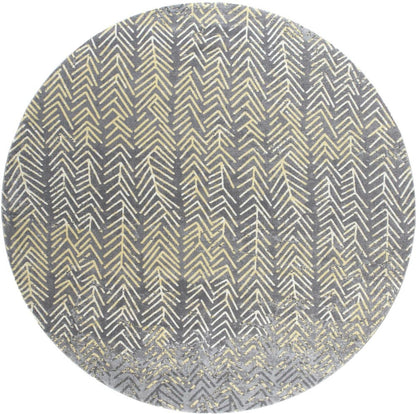 8' Gray And Yellow Abstract Round Rug
