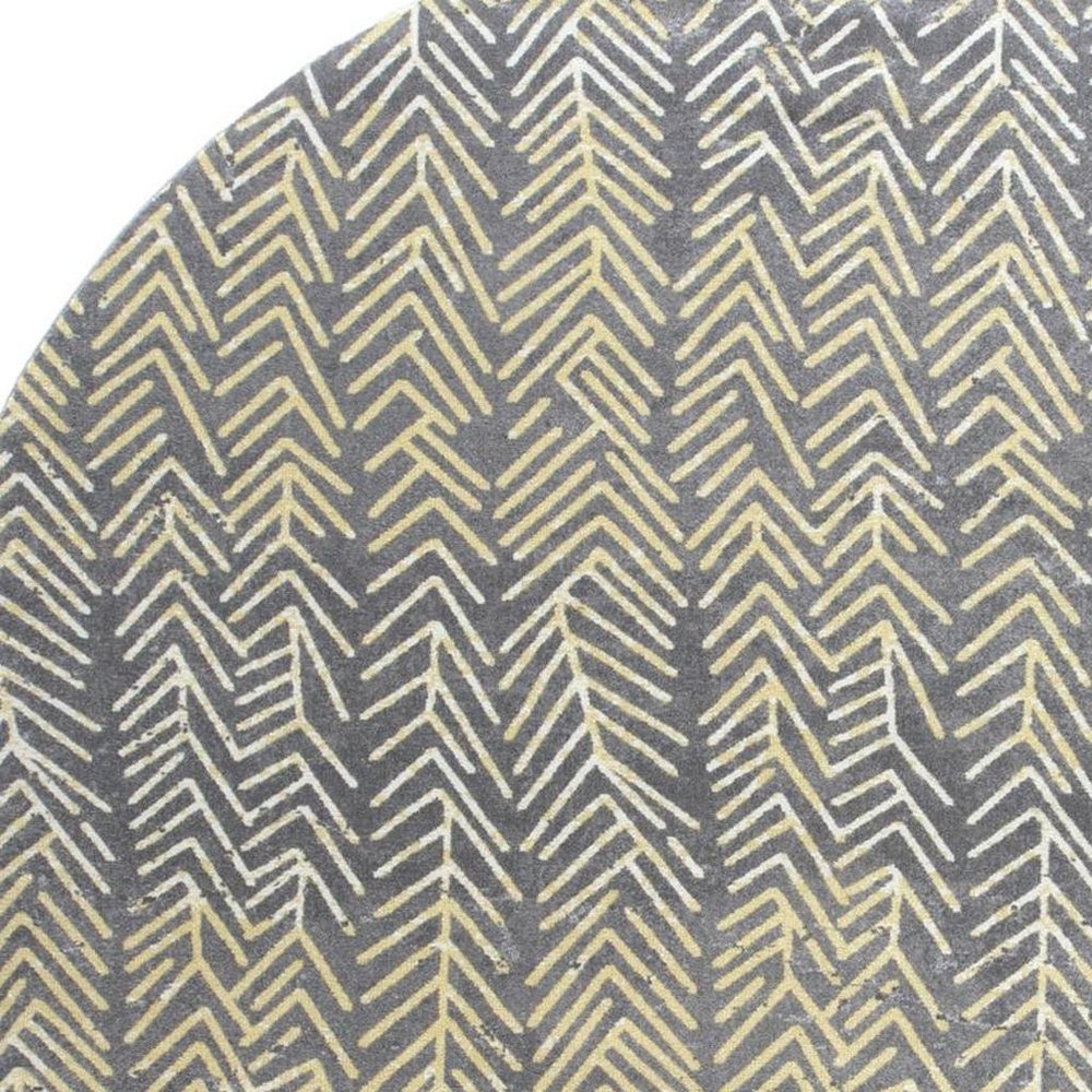 8' Gray And Yellow Abstract Round Rug
