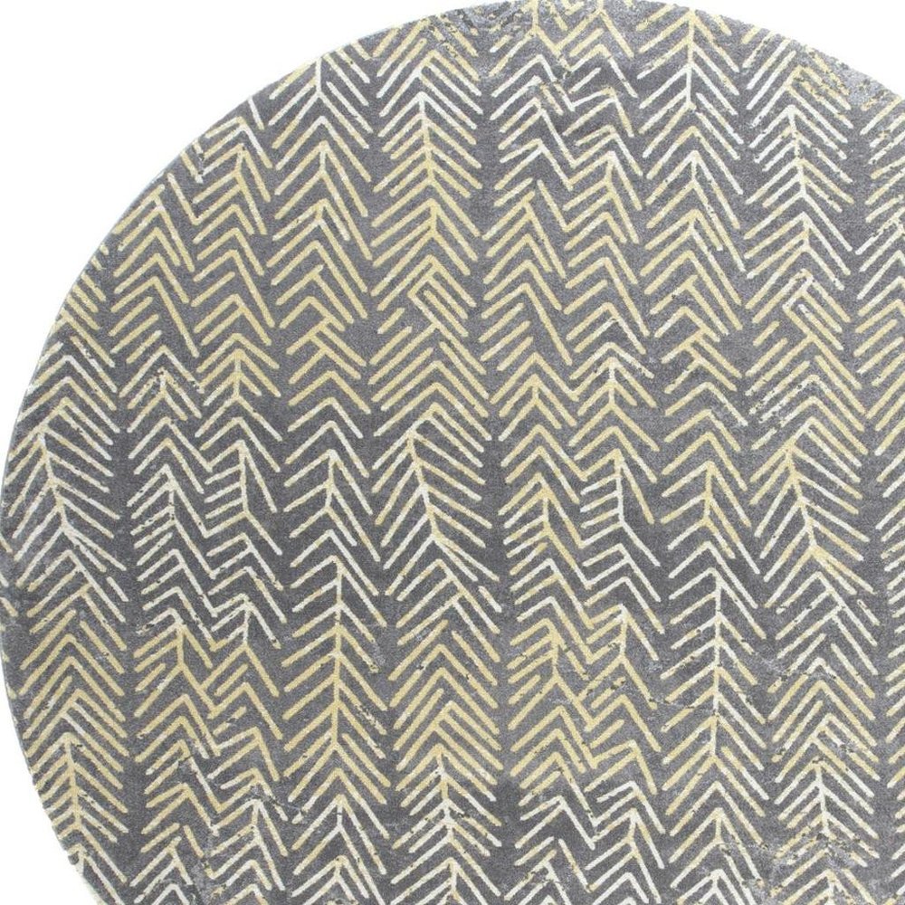8' Gray And Yellow Abstract Round Rug