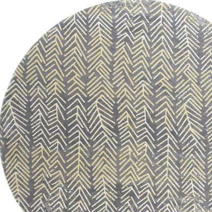8' Gray And Yellow Abstract Round Rug
