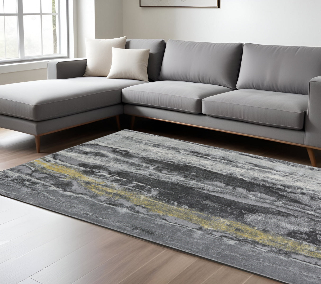 7' X 10' Gray and Black Abstract Non Skid Area Rug