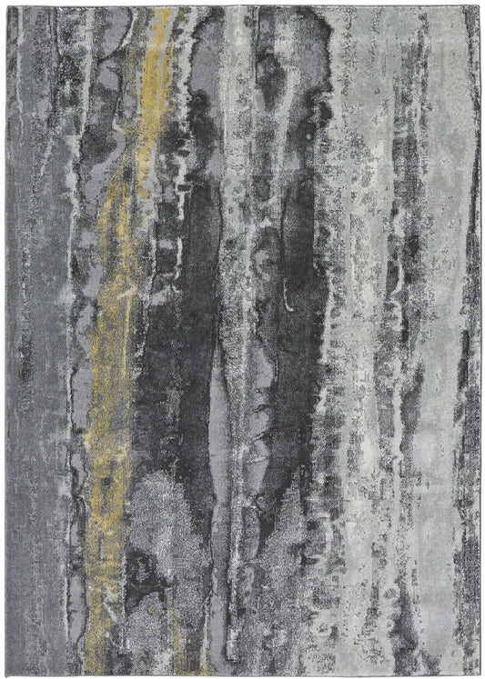 7' X 10' Gray And Black Abstract Stain Resistant Area Rug