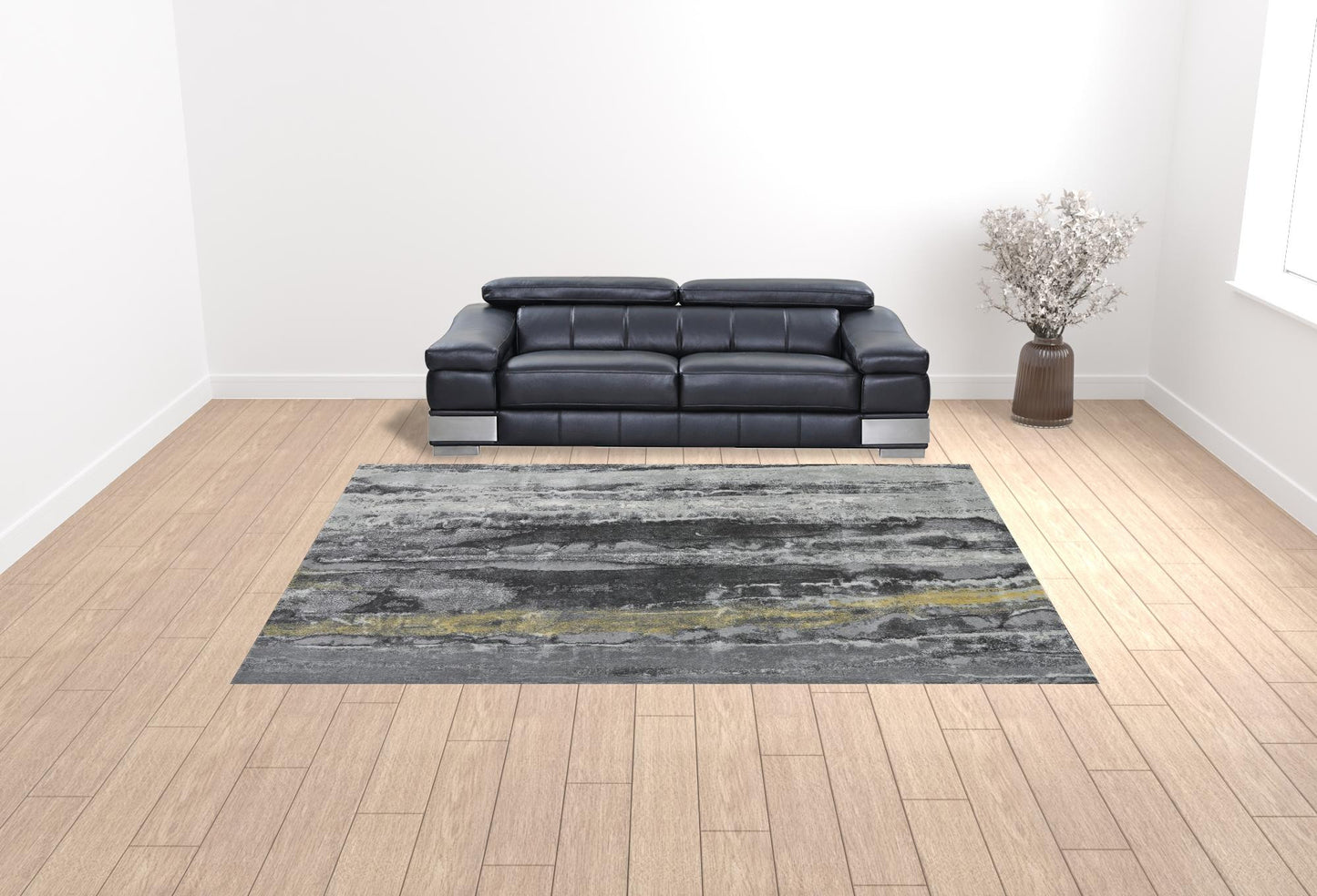 7' X 10' Gray And Black Abstract Stain Resistant Area Rug