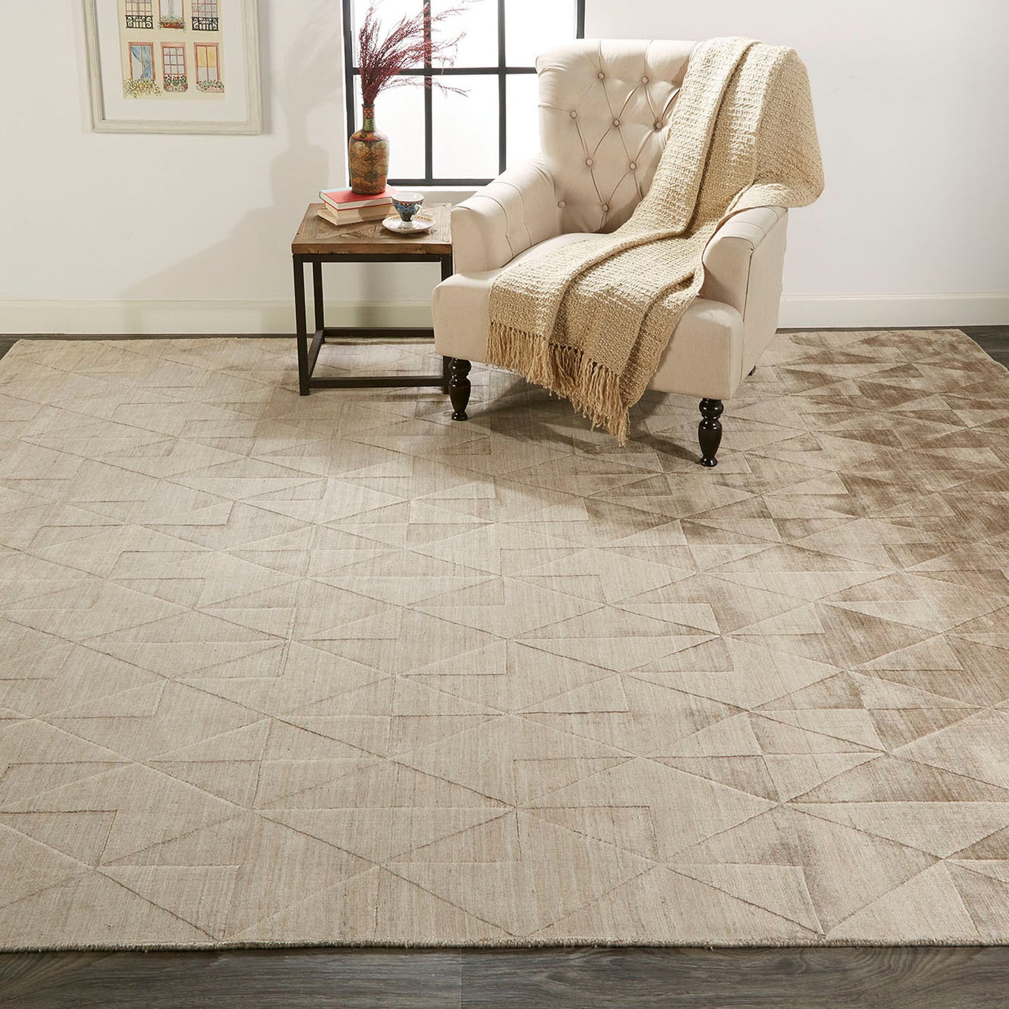 4' X 6' Taupe Geometric Hand Woven Area Rug