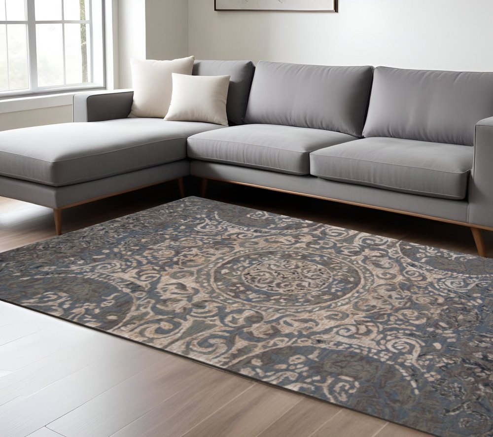 10' X 13' Gray Blue And Taupe Wool Abstract Tufted Handmade Stain Resistant Area Rug